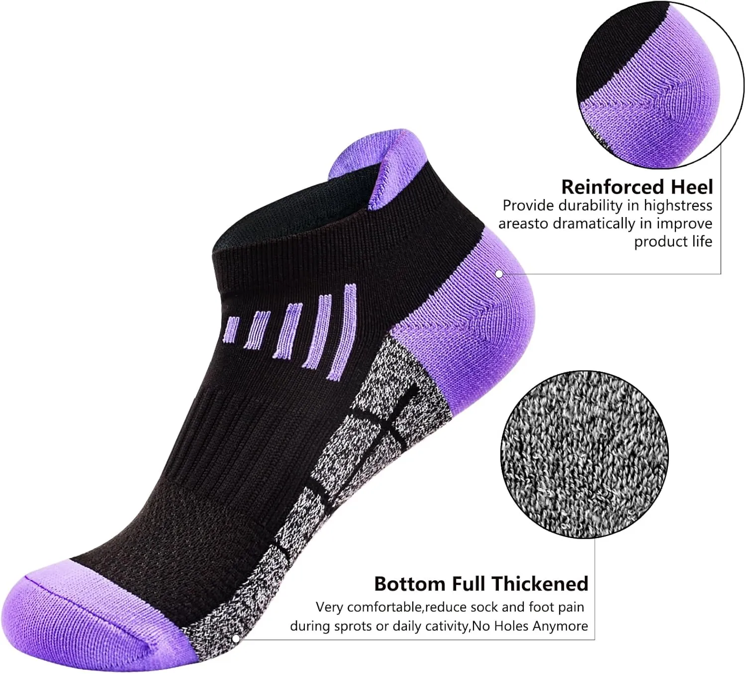 J.WMEET Womens Ankle Socks Athletic Running No Show Cushioned Sport Socks for Women 6 Pairs
