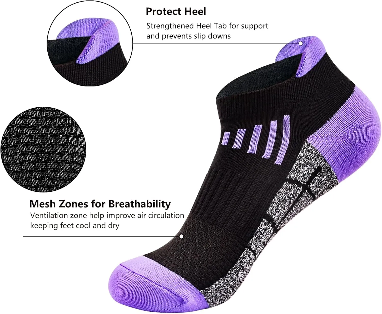 J.WMEET Womens Ankle Socks Athletic Running No Show Cushioned Sport Socks for Women 6 Pairs
