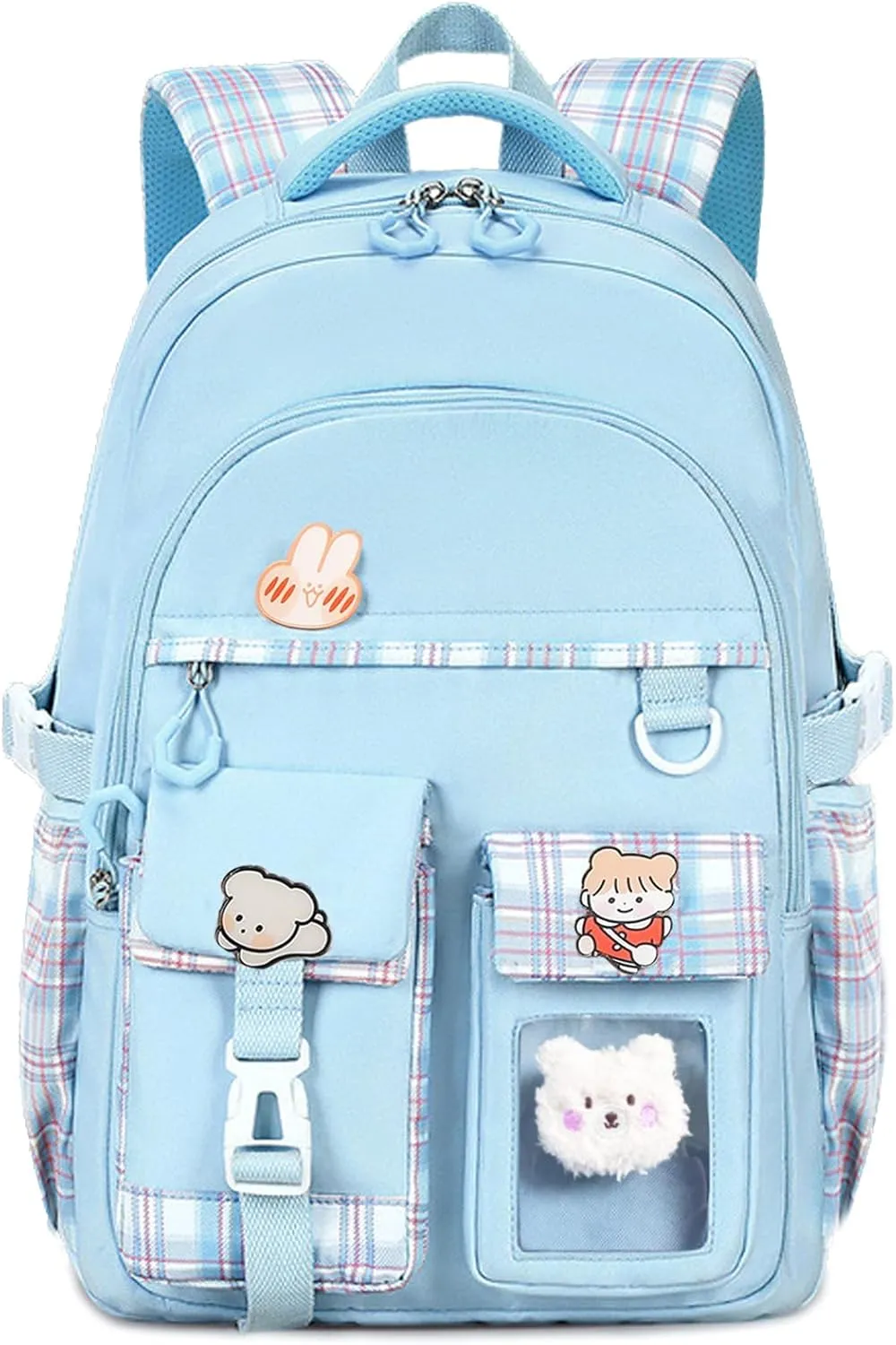 Kids Backpack for Girls Teens, Kawaii Backpack for School, Cute Bookbag for Primary Elementary with Accessories, Blue