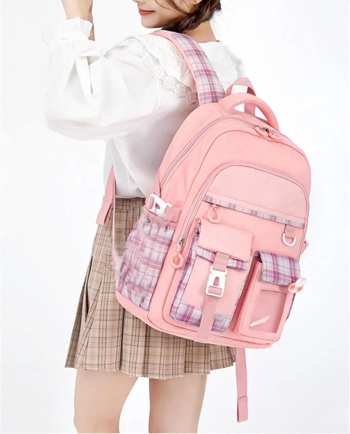 Kids Backpack for Girls Teens, Kawaii Backpack for School, Cute Bookbag for Primary Elementary with Accessories, Blue