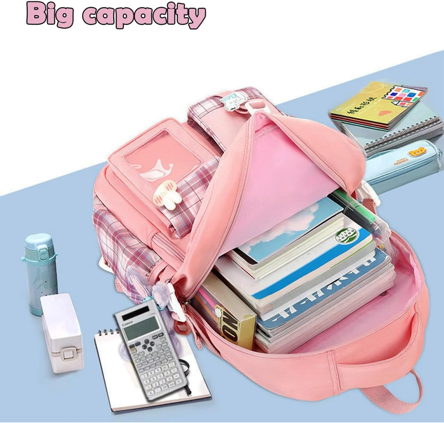 Kids Backpack for Girls Teens, Kawaii Backpack for School, Cute Bookbag for Primary Elementary with Accessories, Purple