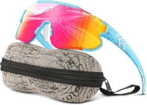 Kids Baseball Polarized Sunglasses: Sports Sunglasses for Boys Girls 3-12 Youth Sun Glasses for Cycling Running (skyblue frame pink lens,64mm)
