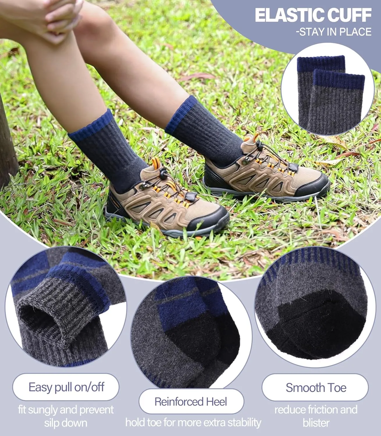 Kids Merino Wool Hiking Socks Boys Girls Toddlers Winter Warm Thick Thermal Cushion Crew Gift Socks 6 Pairs