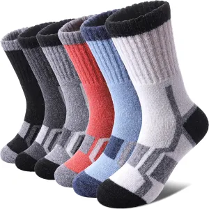 Kids Merino Wool Hiking Socks Boys Girls Toddlers Winter Warm Thick Thermal Cushion Crew Gift Socks 6 Pairs
