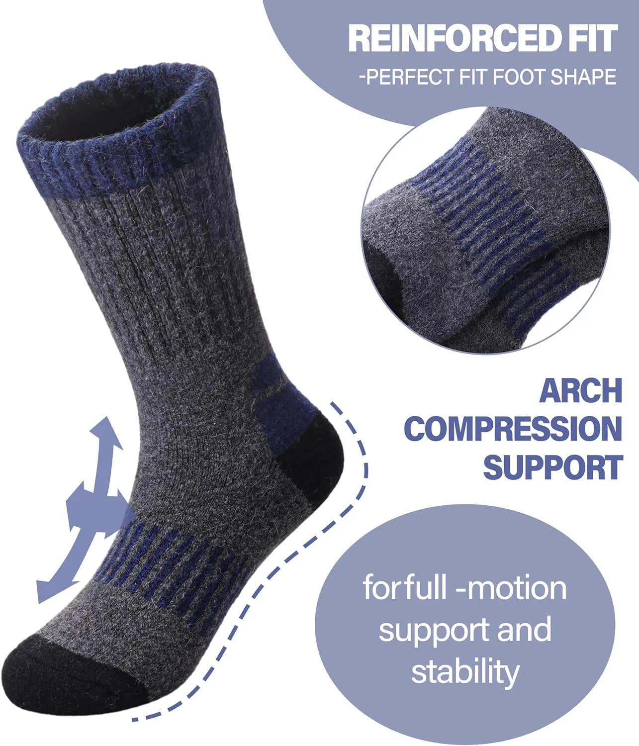 Kids Merino Wool Hiking Socks Boys Girls Toddlers Winter Warm Thick Thermal Cushion Crew Gift Socks 6 Pairs