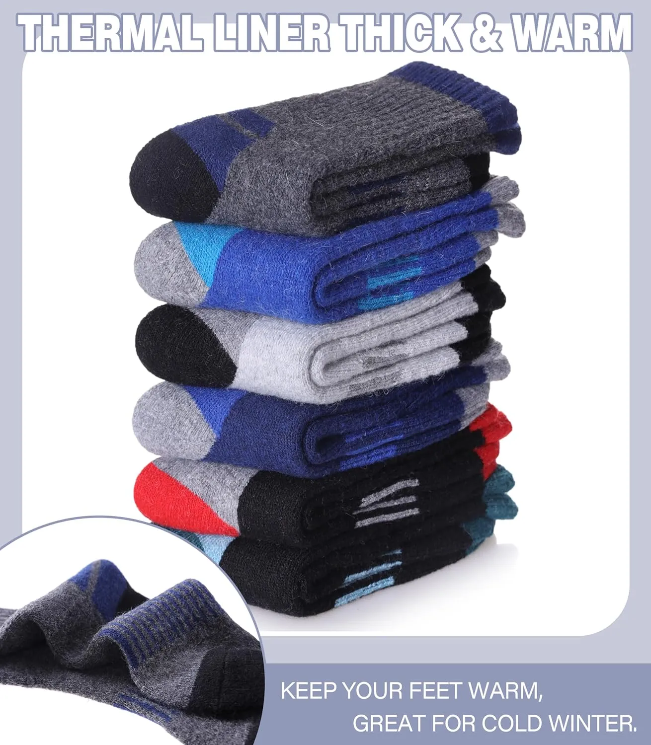 Kids Merino Wool Hiking Socks Boys Girls Toddlers Winter Warm Thick Thermal Cushion Crew Gift Socks 6 Pairs