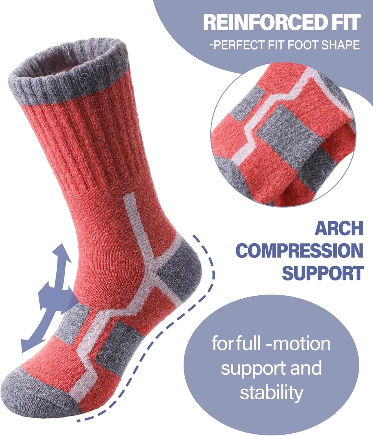 Kids Merino Wool Hiking Socks Boys Girls Toddlers Winter Warm Thick Thermal Cushion Crew Gift Socks 6 Pairs