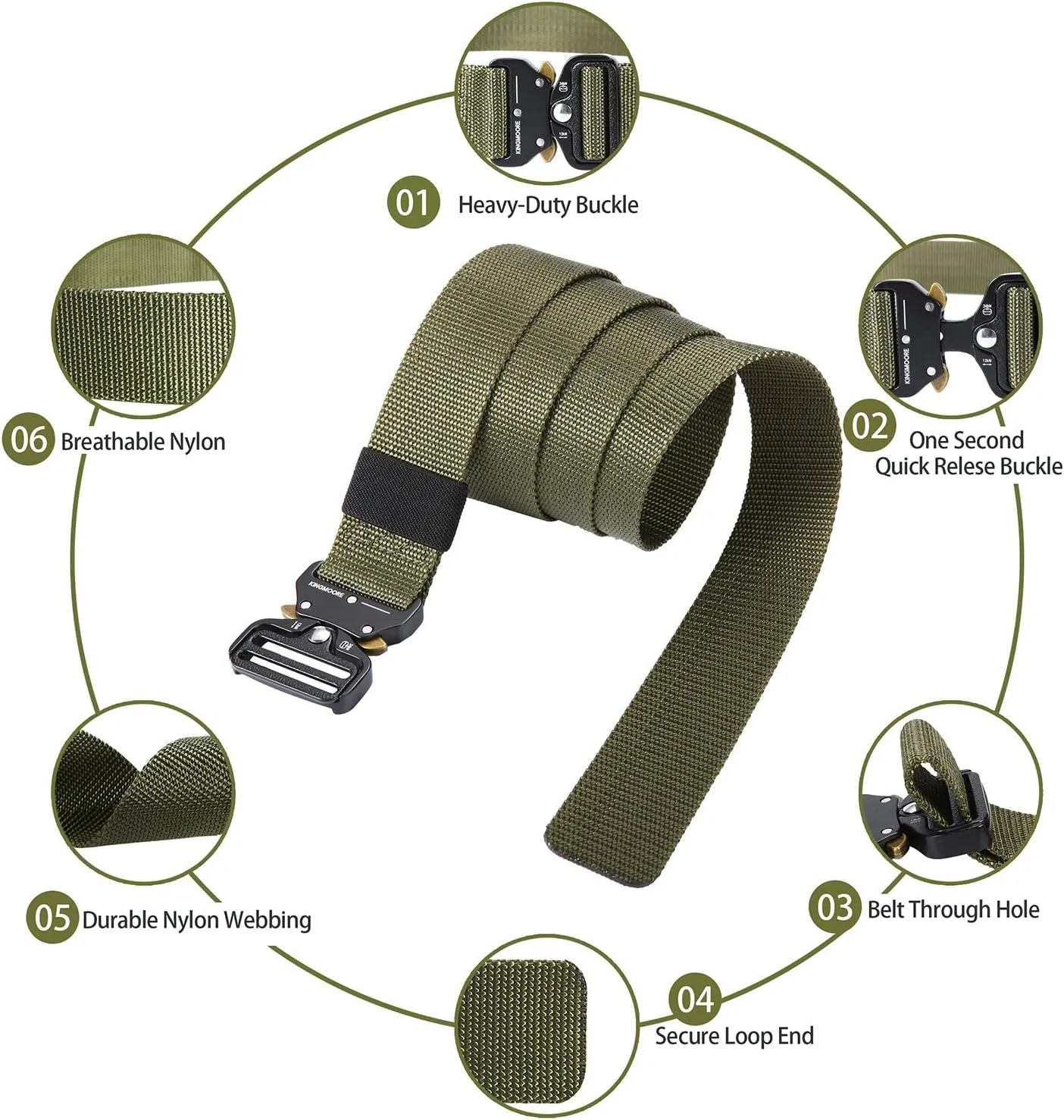 KingMoore Men's Tactical Belt Heavy Duty Webbing Belt Adjustable Military Style Nylon Belts