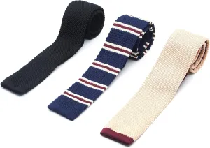 Knit Ties for Men, Wrinkle Proof, Machine Washable, 2.35 inch Skinny Ties, Flat-end Sock Ties, 3-Pack