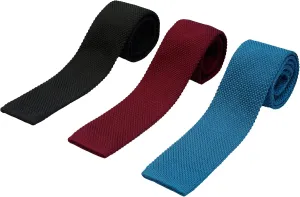 Knit Ties for Men, Wrinkle Proof, Machine Washable, 2.35 inch Skinny Ties, Flat-end Sock Ties, 3-Pack