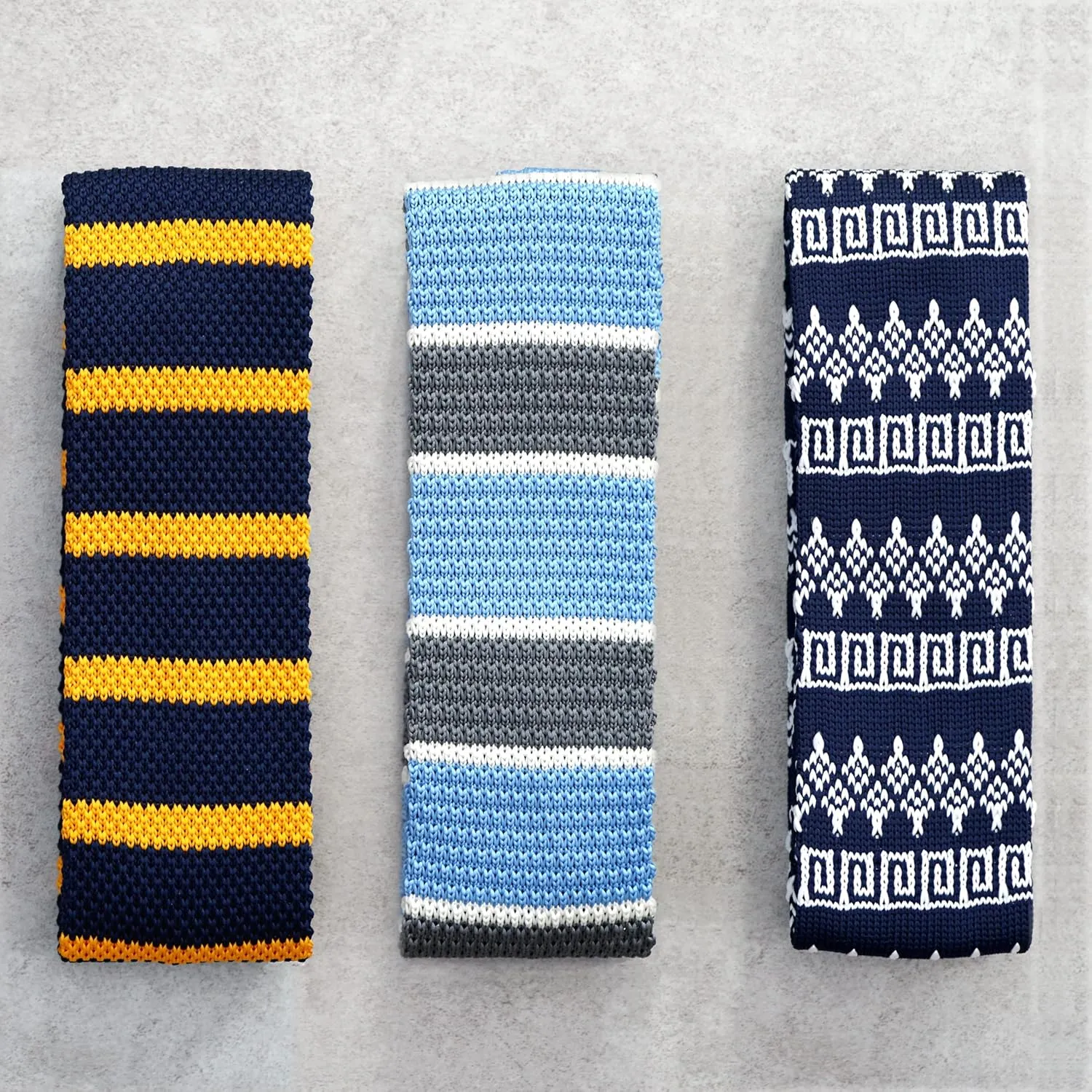 Knit Ties for Men, Wrinkle Proof, Machine Washable, 2.35 inch Skinny Ties, Flat-end Sock Ties, 3-Pack