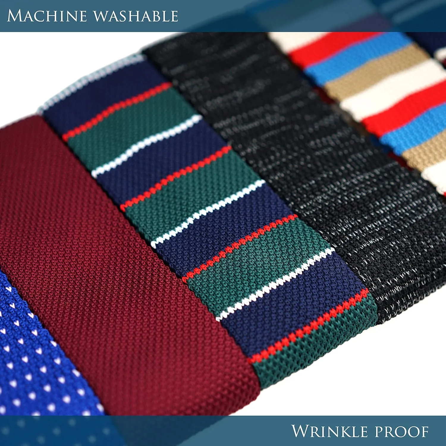 Knit Ties for Men, Wrinkle Proof, Machine Washable, 2.35 inch Skinny Ties, Flat-end Sock Ties, 3-Pack