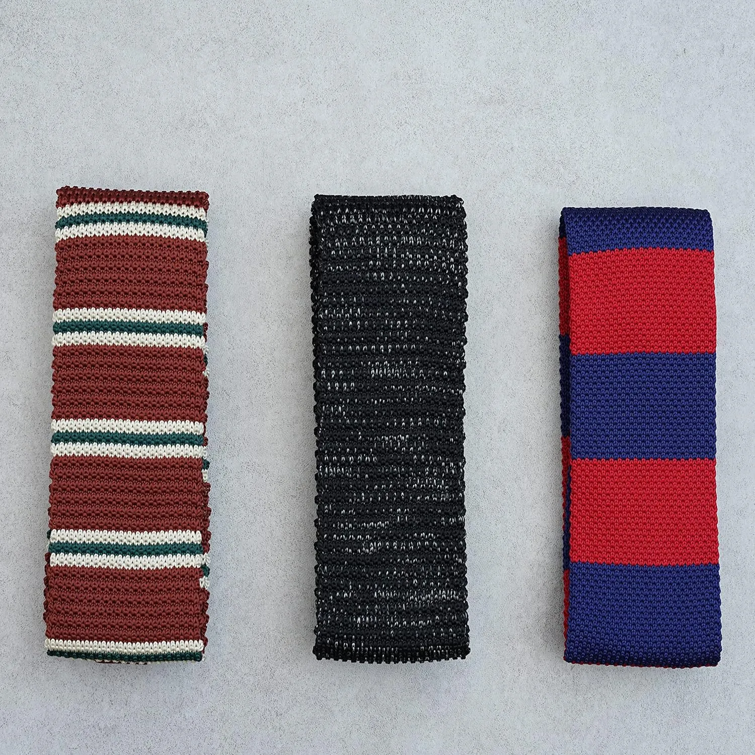 Knit Ties for Men, Wrinkle Proof, Machine Washable, 2.35 inch Skinny Ties, Flat-end Sock Ties, 3-Pack