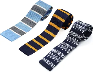 Knit Ties for Men, Wrinkle Proof, Machine Washable, 2.35 inch Skinny Ties, Flat-end Sock Ties, 3-Pack