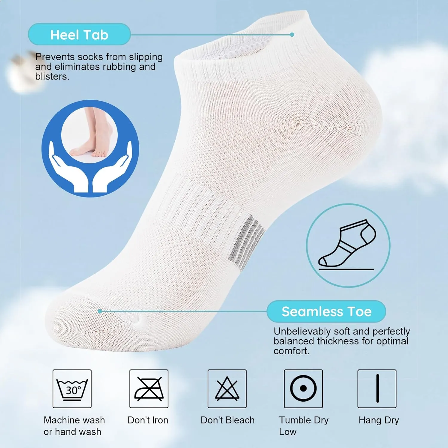 Komorebi Ankle Socks for Women Cushioned No Show Socks Womens Socks Athletic Socks Low Cut Socks with Heal Tab 5 Pairs