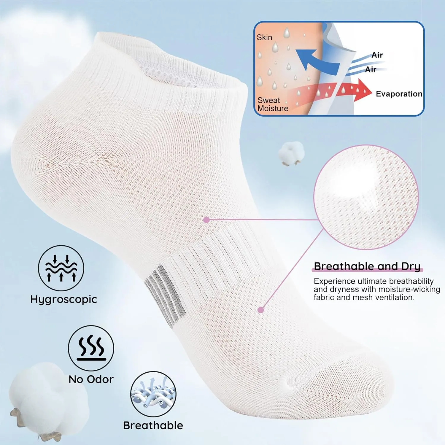 Komorebi Ankle Socks for Women Cushioned No Show Socks Womens Socks Athletic Socks Low Cut Socks with Heal Tab 5 Pairs