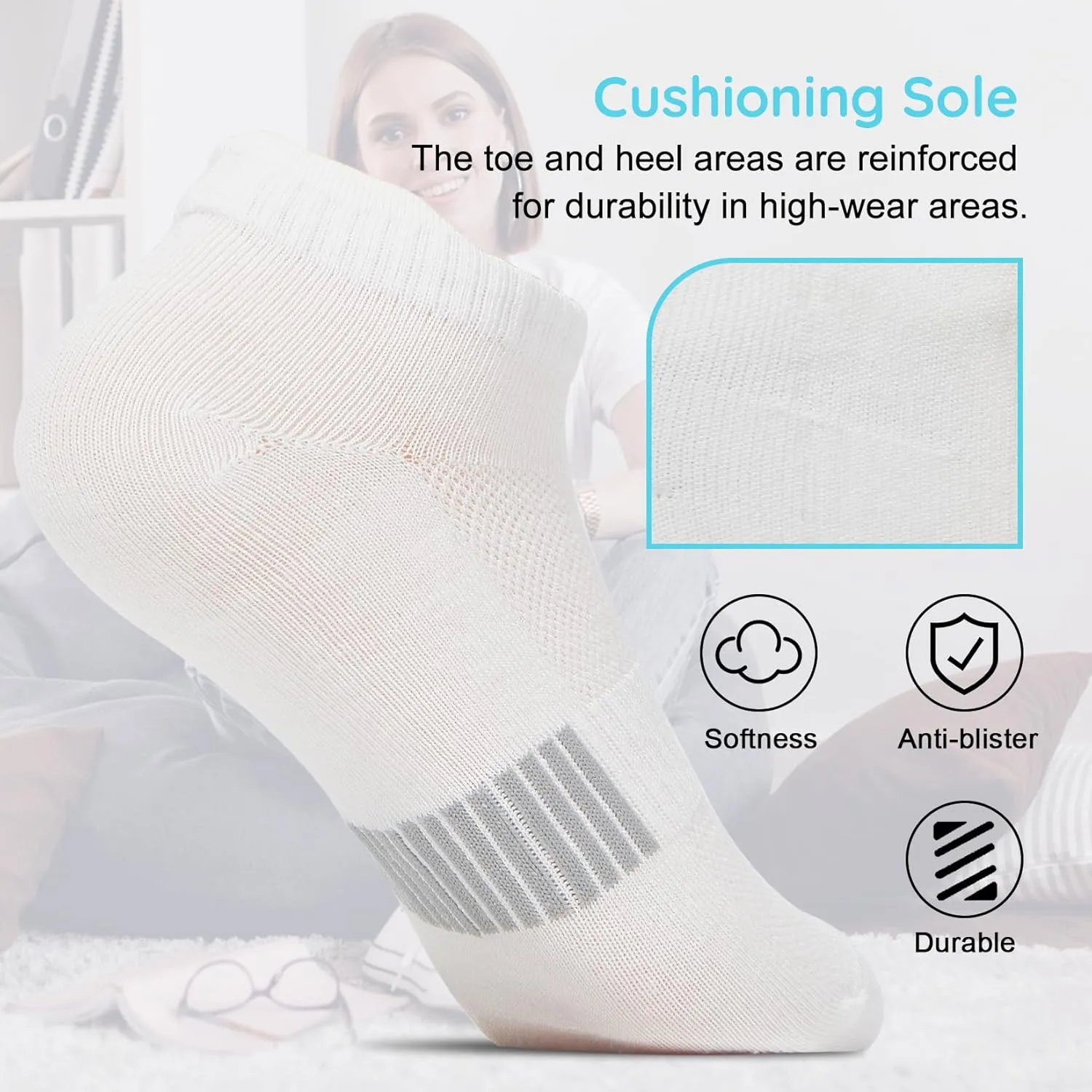 Komorebi Ankle Socks for Women Cushioned No Show Socks Womens Socks Athletic Socks Low Cut Socks with Heal Tab 5 Pairs