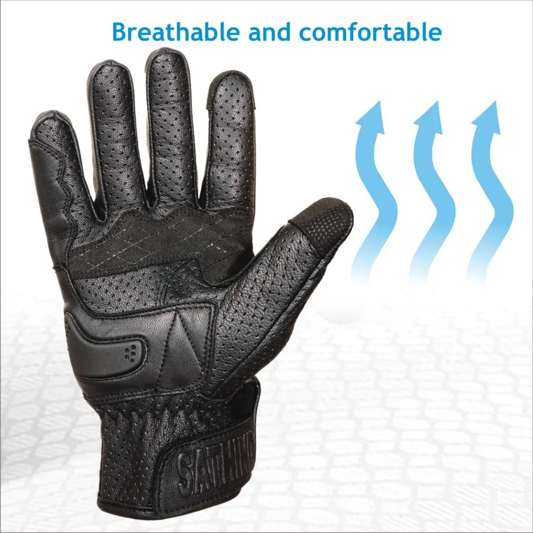 Leather Motorcycle Gloves for Men and Women | Touchscreen | Full Finger | Goatskin Perforated Hard Knuckle Motorcycle Riding Gloves (S, Perforated)