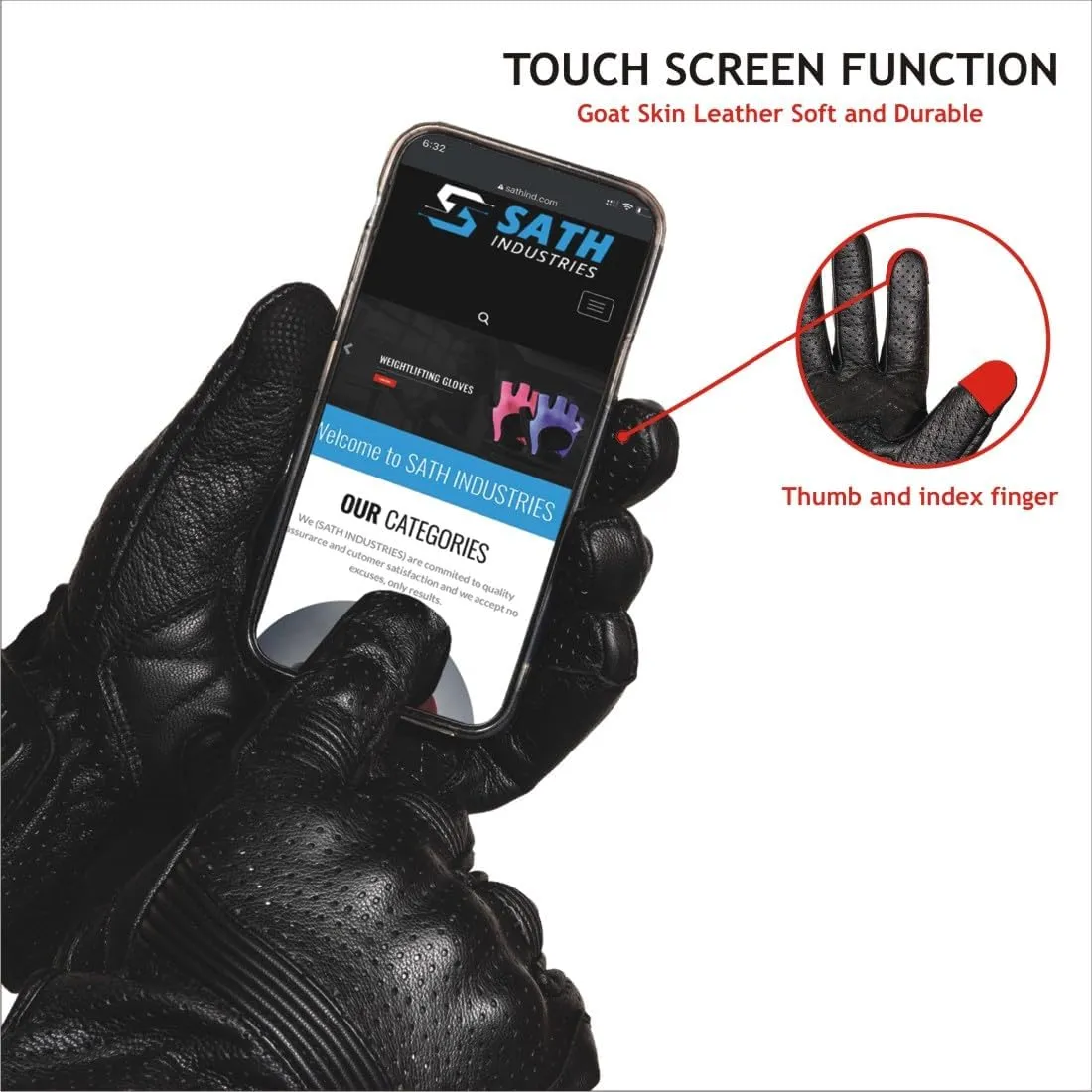 Leather Motorcycle Gloves for Men and Women | Touchscreen | Full Finger | Goatskin Perforated Hard Knuckle Motorcycle Riding Gloves (S, Perforated)
