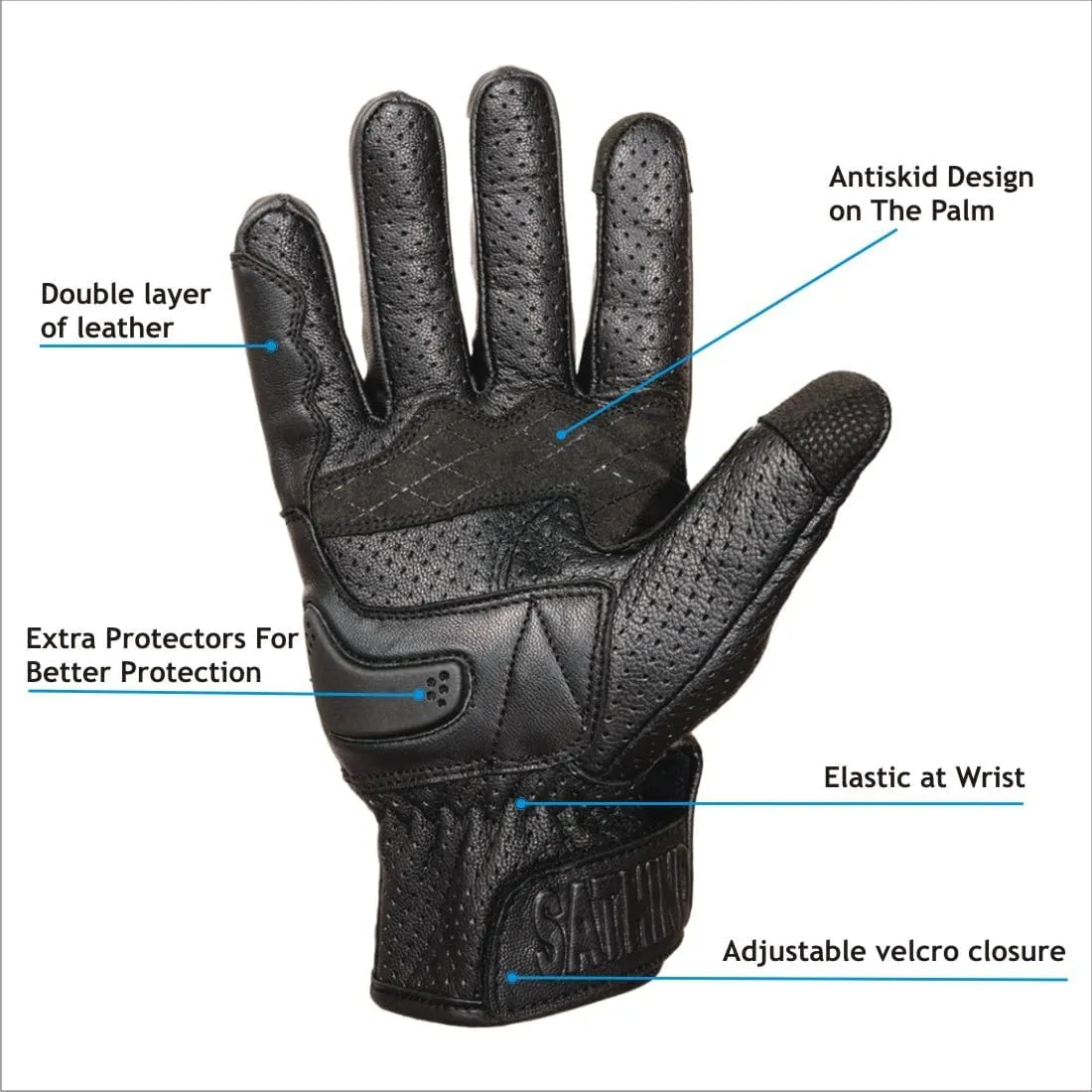 Leather Motorcycle Gloves for Men and Women | Touchscreen | Full Finger | Goatskin Perforated Hard Knuckle Motorcycle Riding Gloves (S, Perforated)