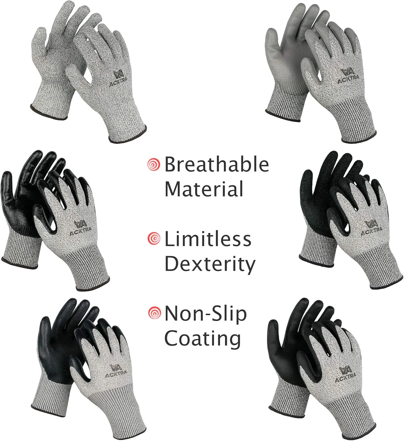 Level 5 Cut Resistant Safety WORK GLOVES, 12 pairs