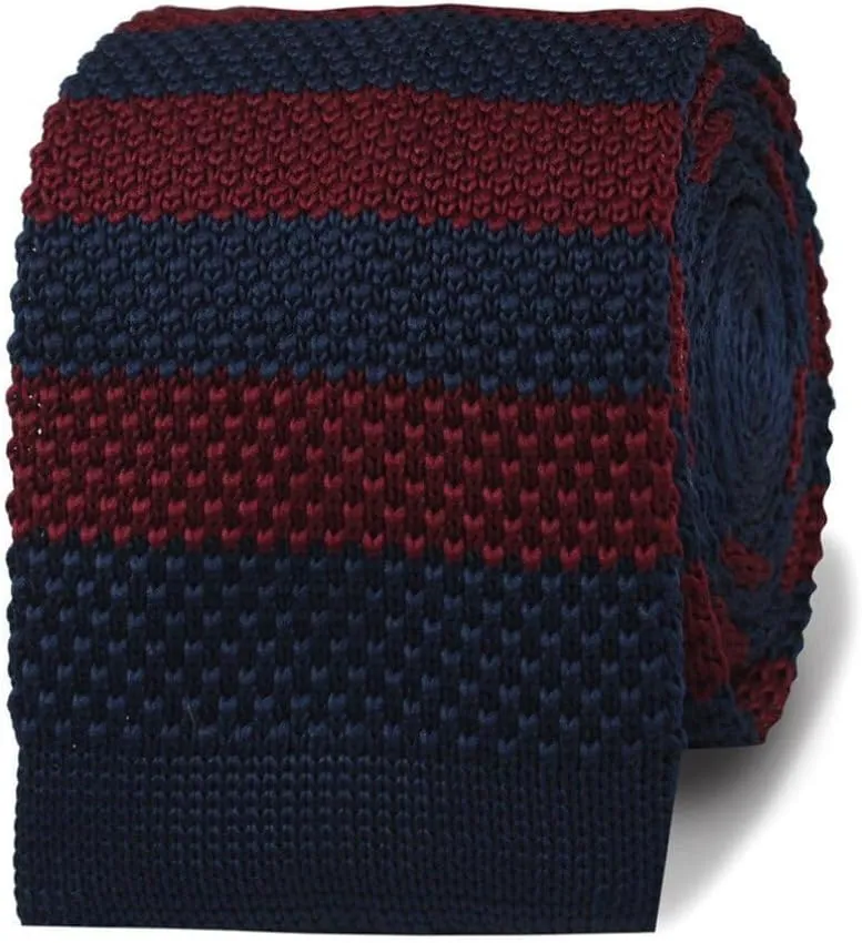 Madsen Burgundy & Navy Blue Striped Knitted Tie - Mens Wedding Tie - Formal and Casual Occasions