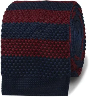 Madsen Burgundy & Navy Blue Striped Knitted Tie - Mens Wedding Tie - Formal and Casual Occasions