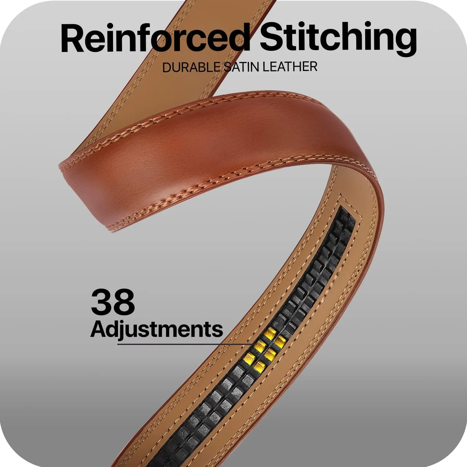 Marino Avenue Ratchet Belt for Men. Adjustable Leather Dress Belt with 38 Easy to Click Into Place Ratchet Closures.