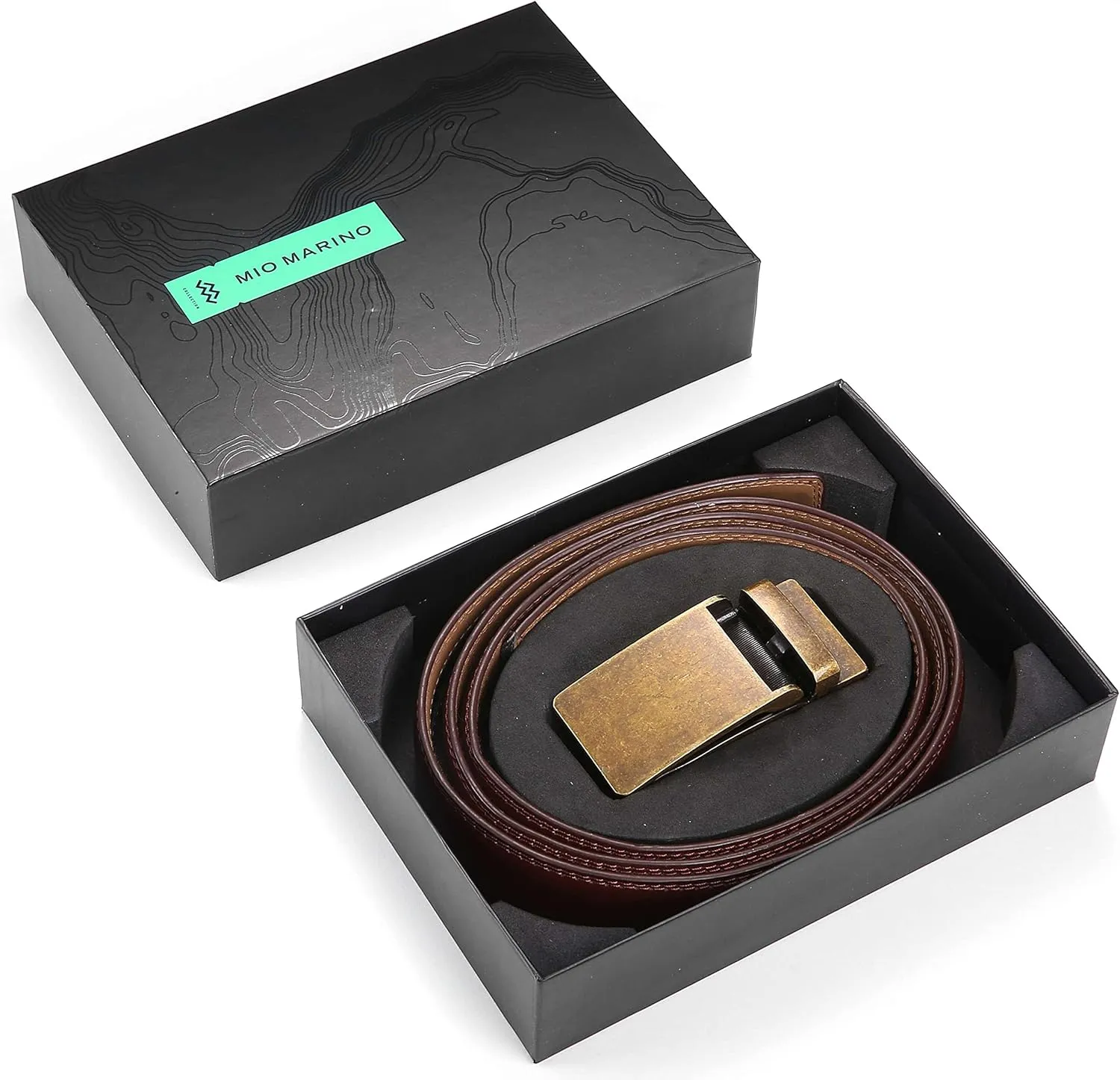 Marino Avenue Ratchet Belt for Men. Adjustable Leather Dress Belt with 38 Easy to Click Into Place Ratchet Closures.