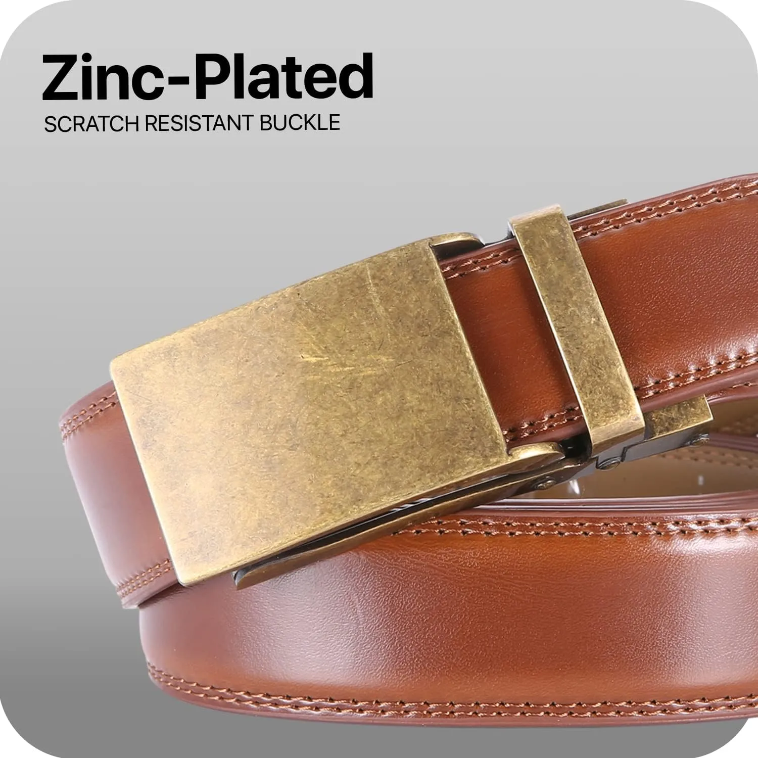 Marino Avenue Ratchet Belt for Men. Adjustable Leather Dress Belt with 38 Easy to Click Into Place Ratchet Closures.