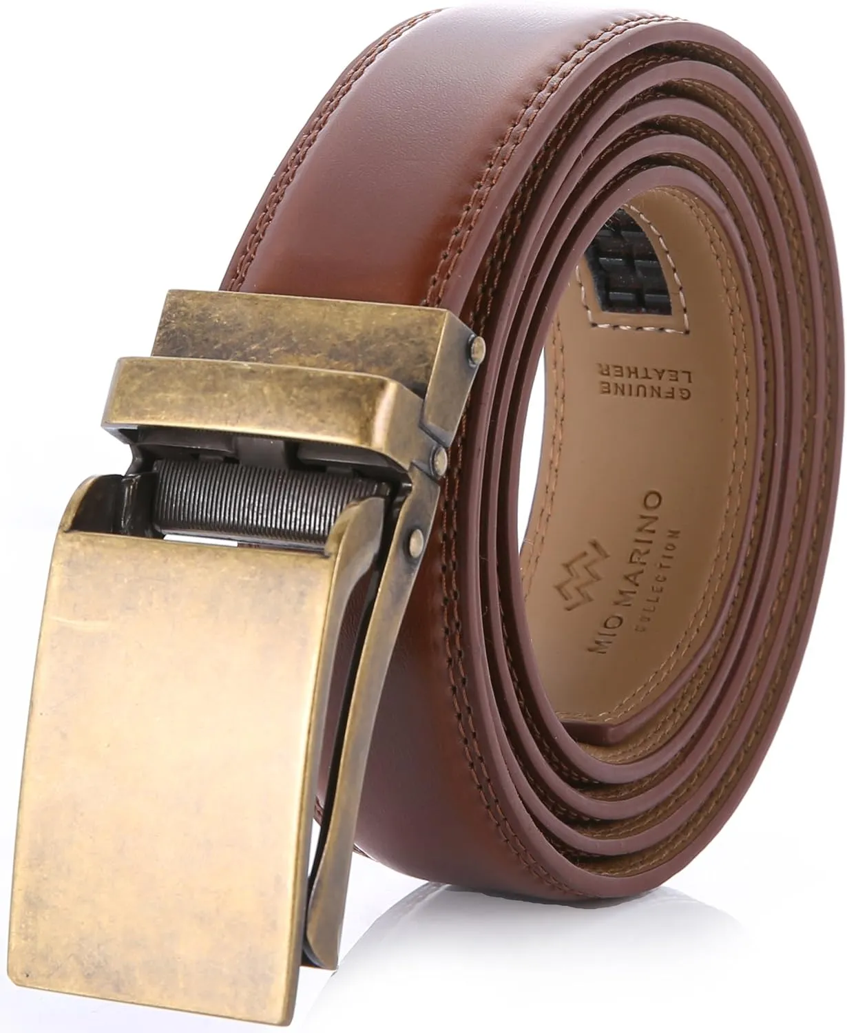 Marino Avenue Ratchet Belt for Men. Adjustable Leather Dress Belt with 38 Easy to Click Into Place Ratchet Closures.