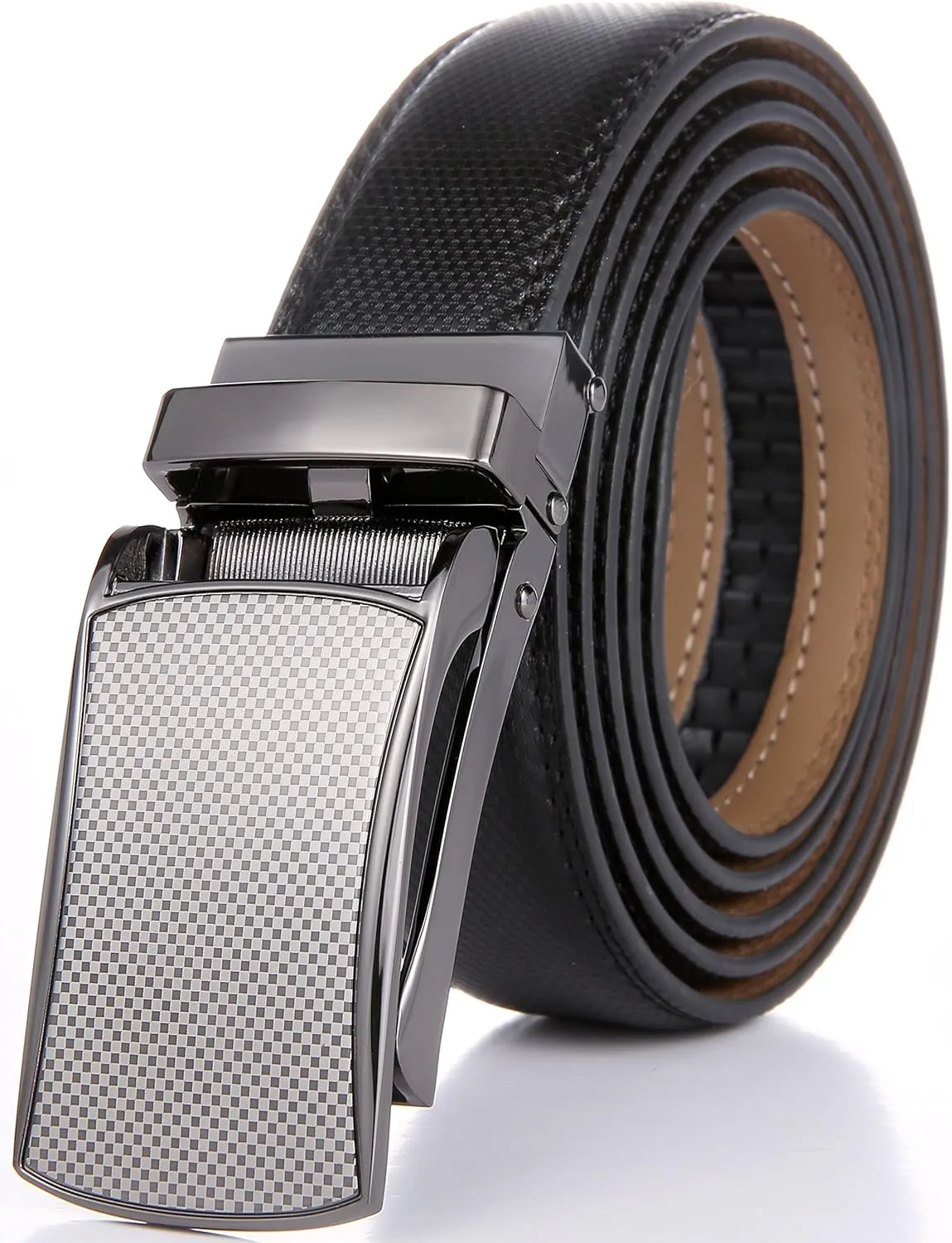 Marino Avenue Ratchet Belt for Men. Adjustable Leather Dress Belt with 38 Easy to Click Into Place Ratchet Closures.