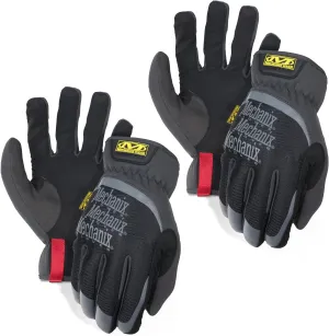 Mechanix Wear FastFit Work Gloves, 2 Pack - Black Gloves with Elastic Cuff for Secure Fit, Performance Gloves for Multi-purpose Use, Touchscreen Capable (Large, Black)