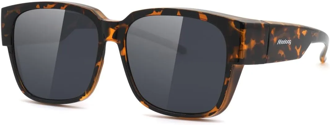 Meeloog Polarized Fit Over Glasses Sunglasses for Women, Square Wrap Around Lightweight Shades for Driving Riding MST0099