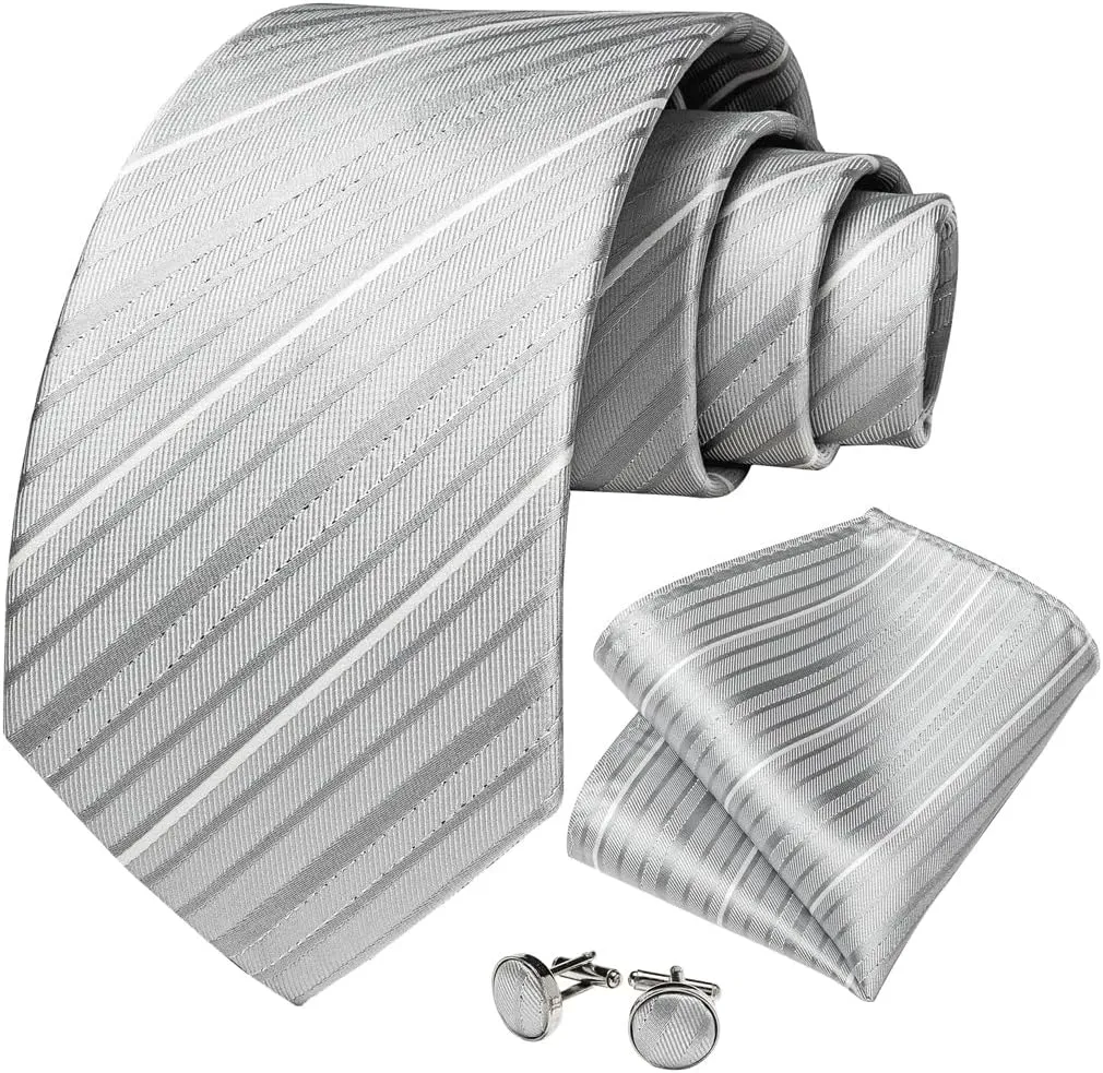 Men Neckties Classic Striped Ties for Men Men's Wedding Party Neck Tie Set Hanky Cufflinks Brooch Pin Gift for Men