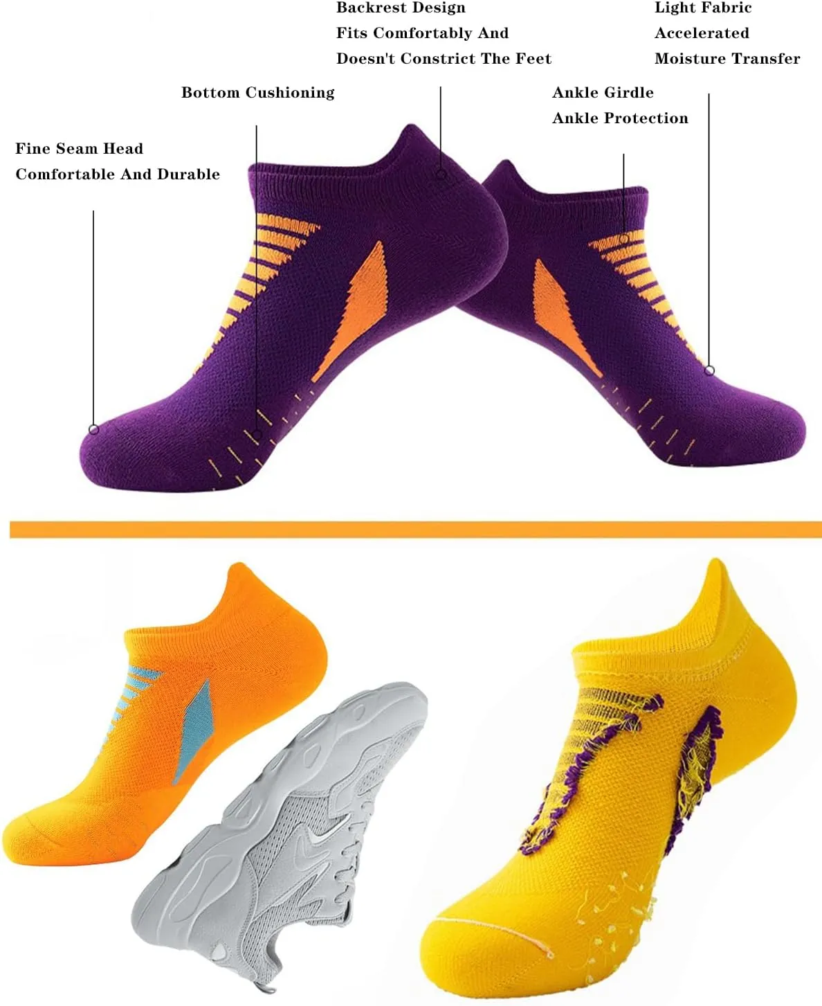 Men Running Socks Hywellstore Thick Padded Athletic Ankle Socks No Show Running Socks Low Cut Breathable Socks