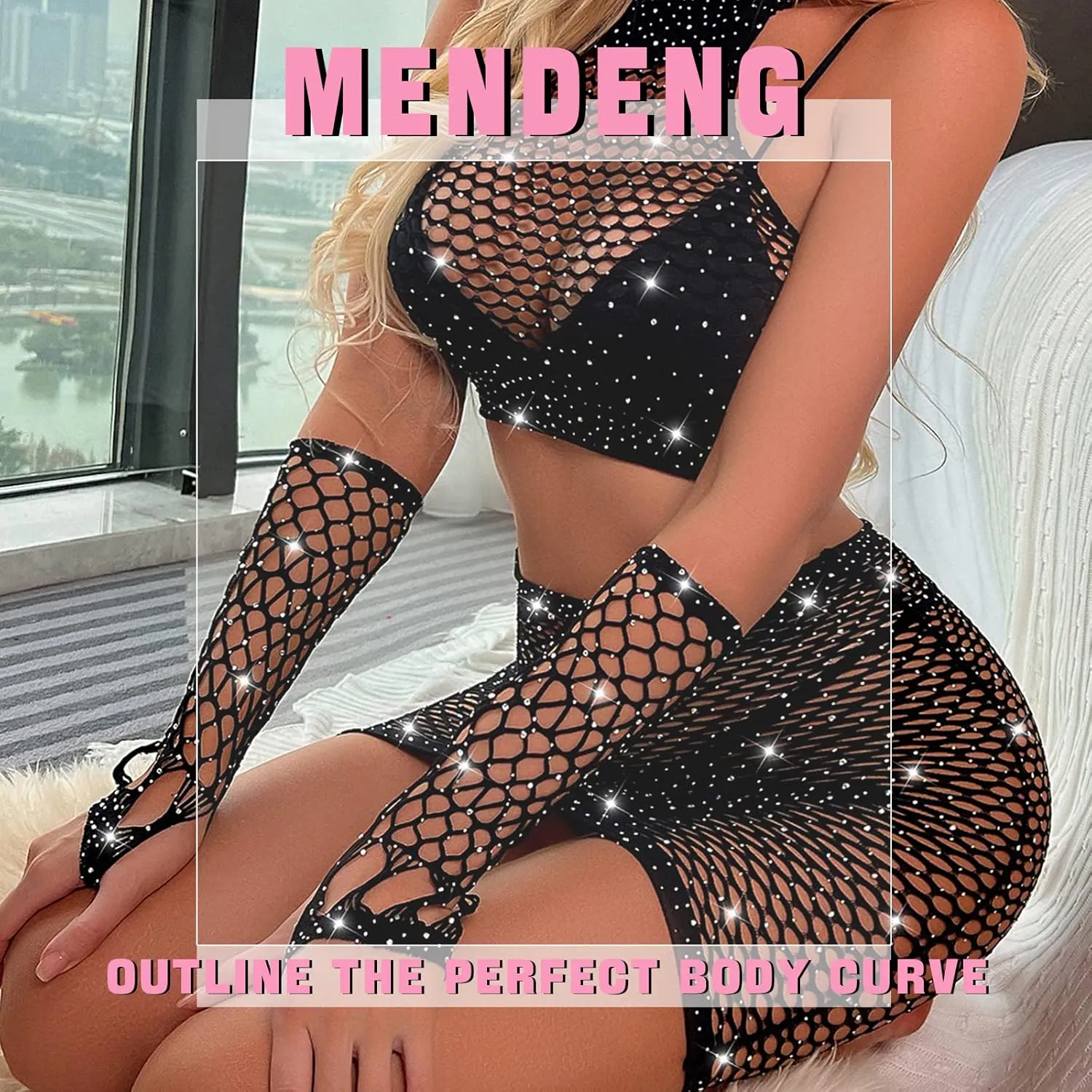 MENDENG Women's Exotic Lingerie Sets Lace Heart Embroidery Garter Set Lingerie for Women