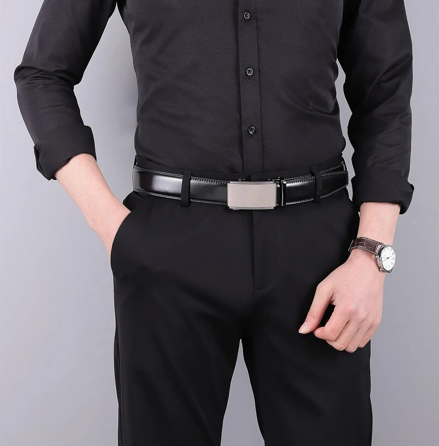 Men's Belt,Ratchet Dress Belt with Automatic Buckle Brown/Black-Trim to Fit-35mm wide