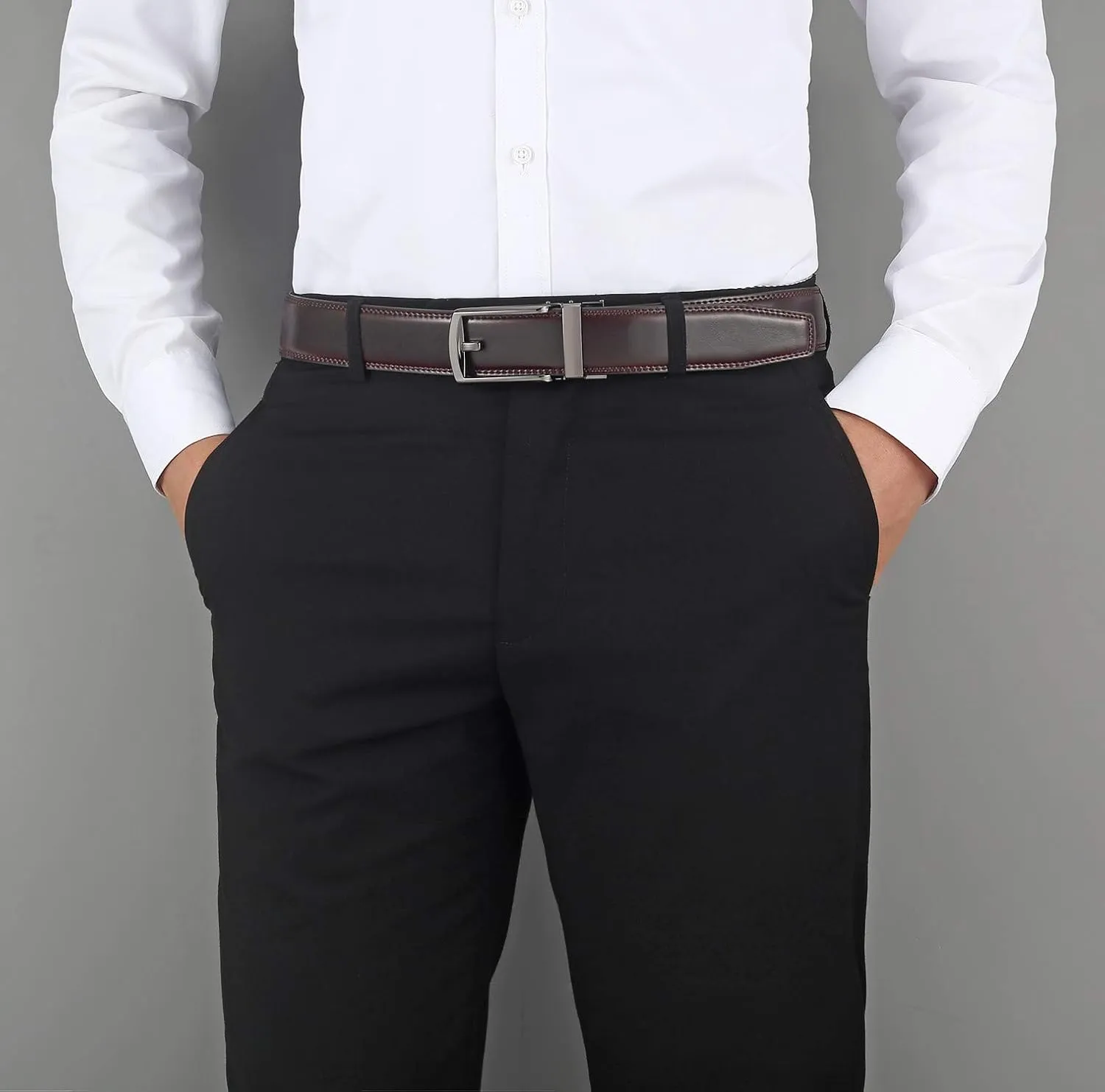 Men's Belt,Ratchet Dress Belt with Automatic Buckle Brown/Black-Trim to Fit-35mm wide