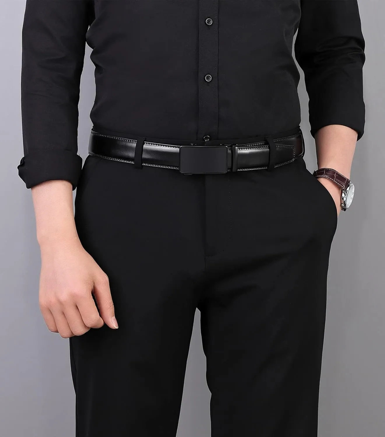 Men's Belt,Ratchet Dress Belt with Automatic Buckle Brown/Black-Trim to Fit-35mm wide