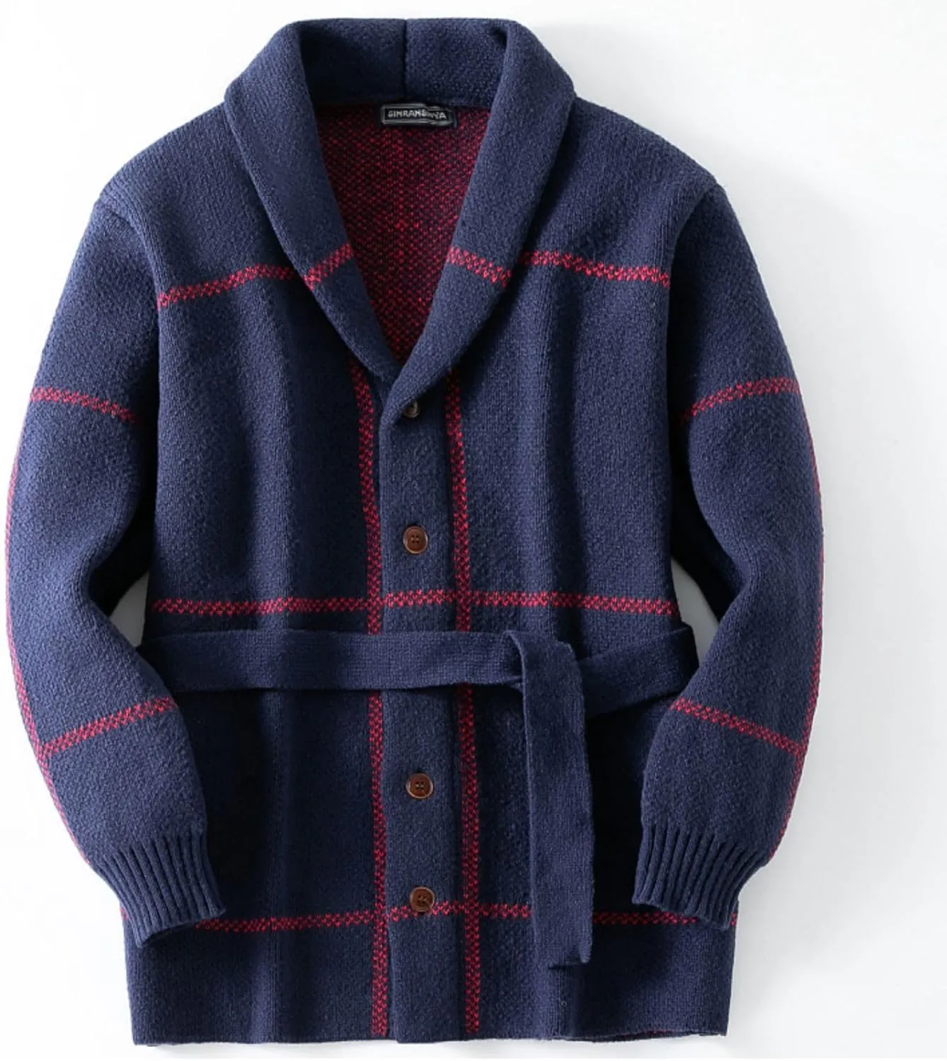 Men's Cardigan Sweaters Fall Lapel Cable Heavy Weight Knitwear Button Down Shawl Collar Outwear With Belts