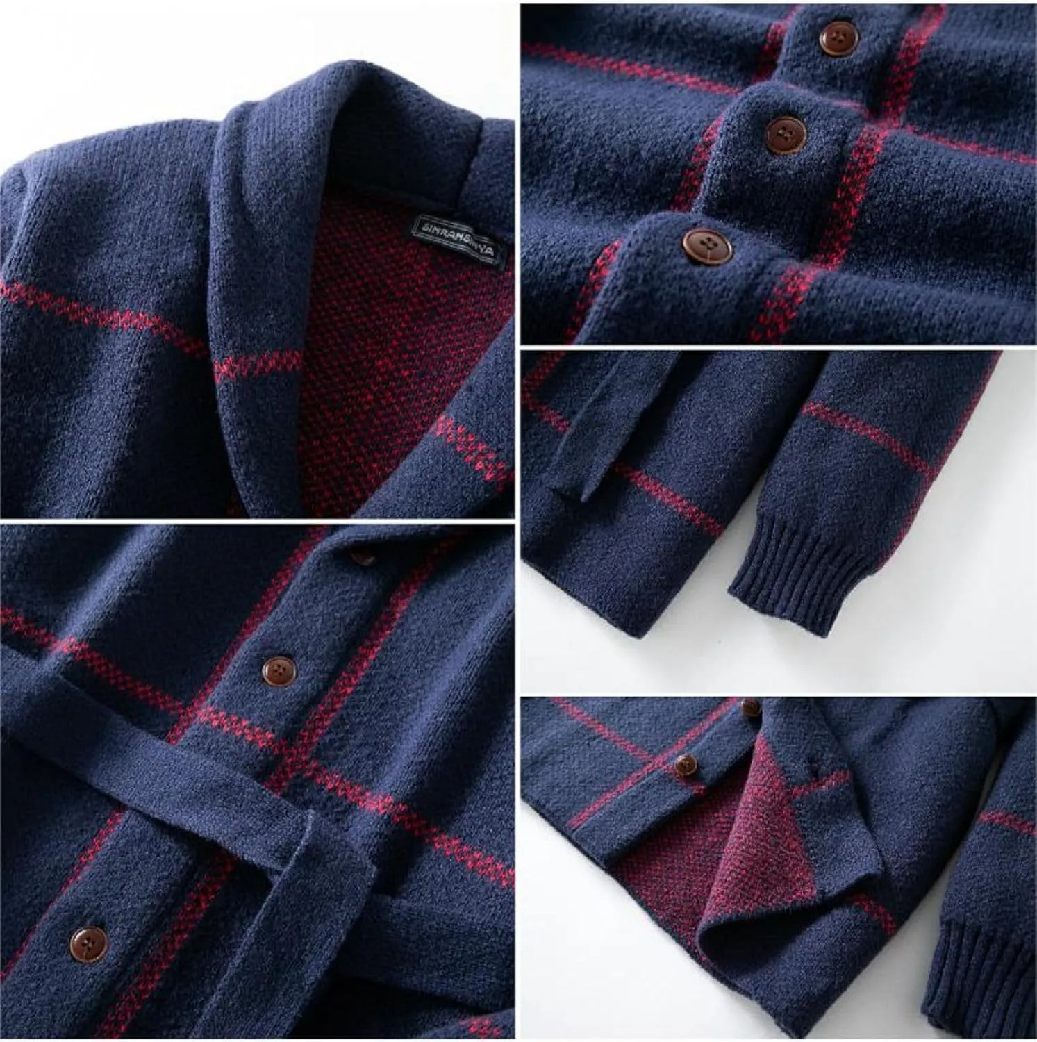 Men's Cardigan Sweaters Fall Lapel Cable Heavy Weight Knitwear Button Down Shawl Collar Outwear With Belts
