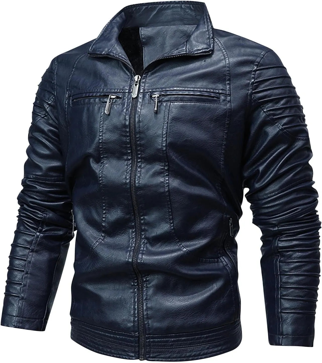 Men's Lapel Leather Jacket Causal Faux Leather Motorcycle Leatherwear Vintage Zipper Biker Bomber Long Sleeves Coats