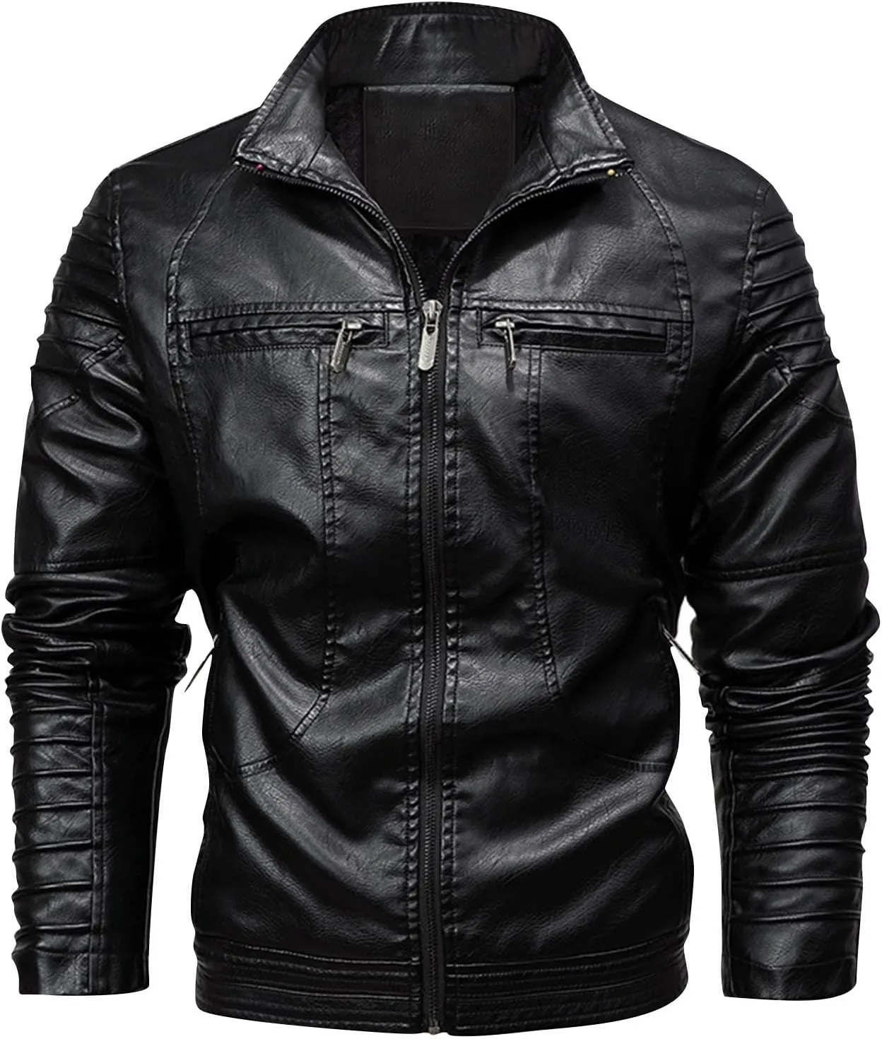 Men's Lapel Leather Jacket Causal Faux Leather Motorcycle Leatherwear Vintage Zipper Biker Bomber Long Sleeves Coats