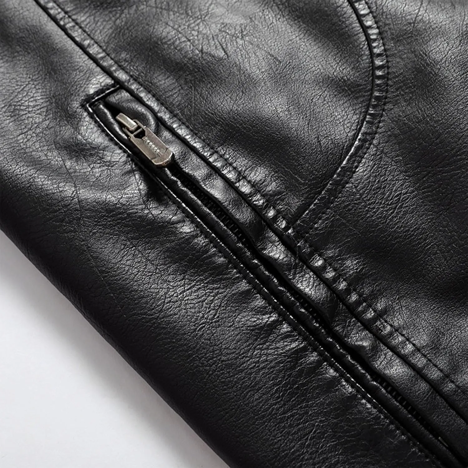 Men's Lapel Leather Jacket Causal Faux Leather Motorcycle Leatherwear Vintage Zipper Biker Bomber Long Sleeves Coats
