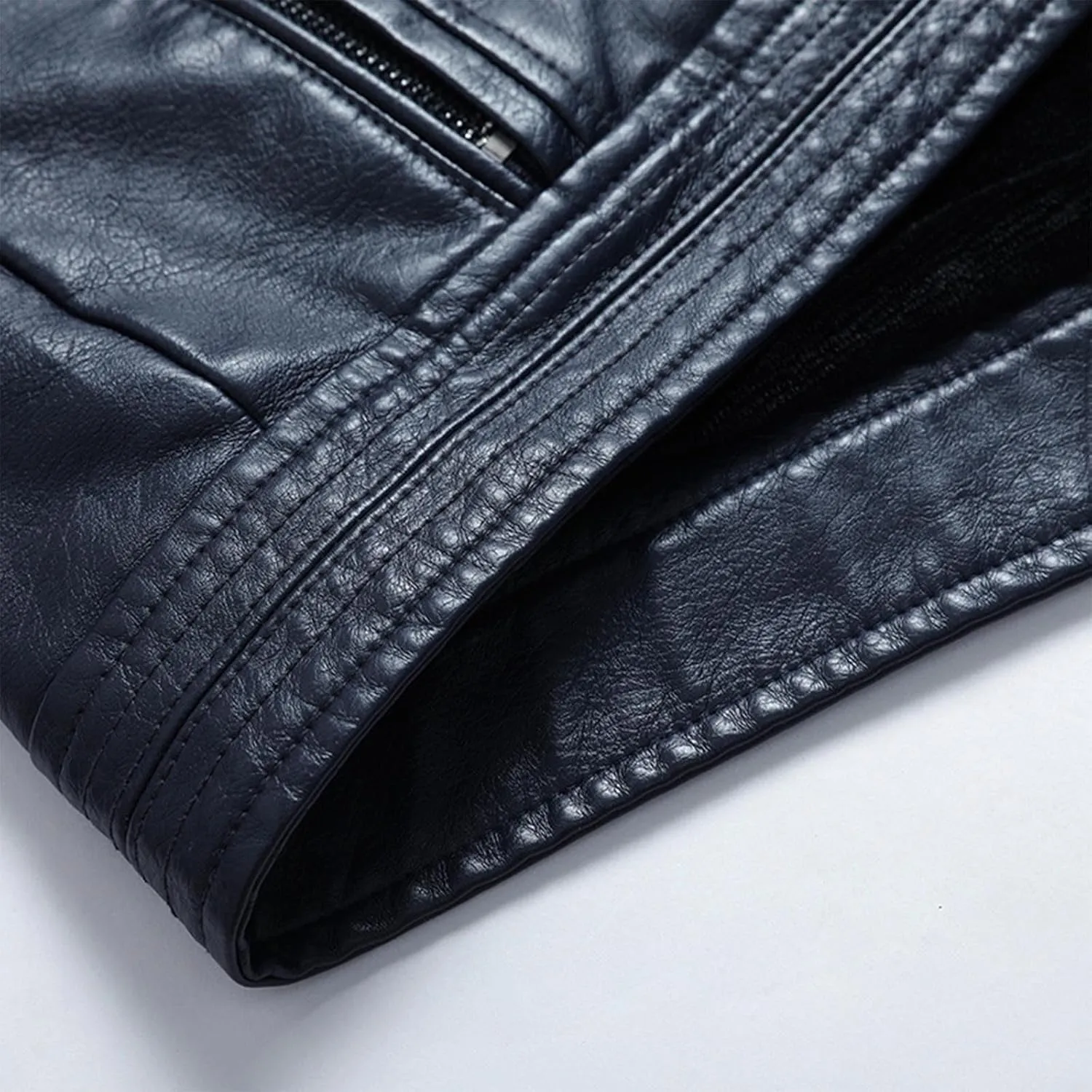 Men's Lapel Leather Jacket Causal Faux Leather Motorcycle Leatherwear Vintage Zipper Biker Bomber Long Sleeves Coats