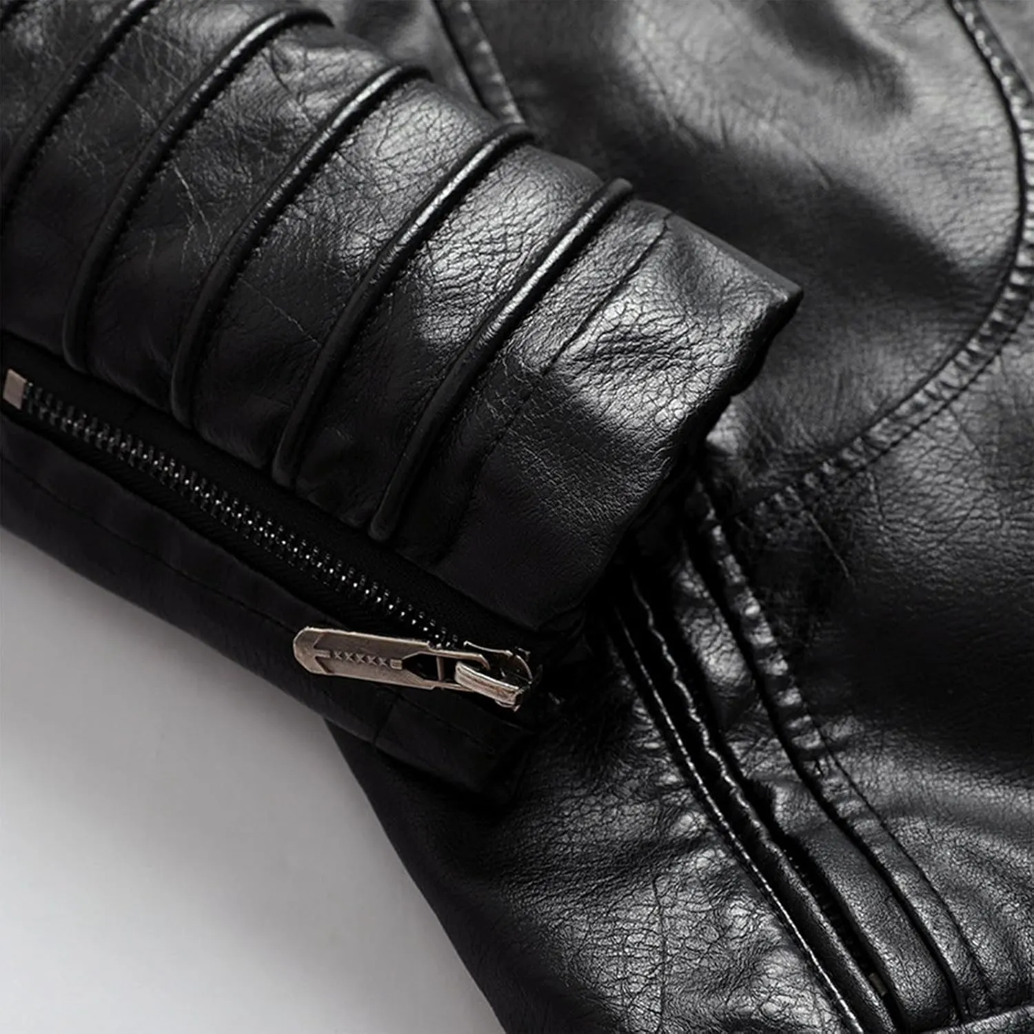 Men's Lapel Leather Jacket Causal Faux Leather Motorcycle Leatherwear Vintage Zipper Biker Bomber Long Sleeves Coats