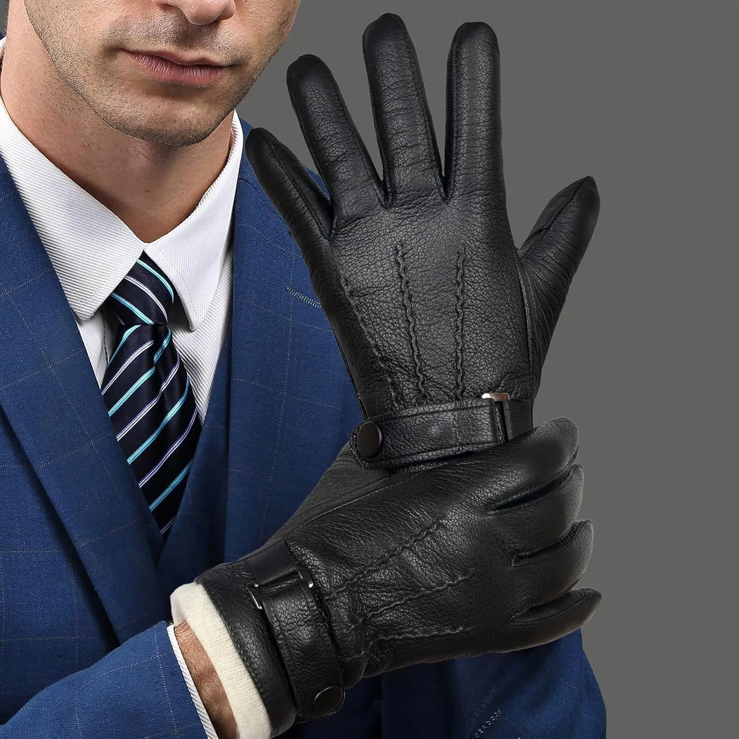 Mens Leather Gloves Mens Dress Glove Touchscreen Winter Gloves for Men Driving Gloves Cashmere Lined M051US-T
