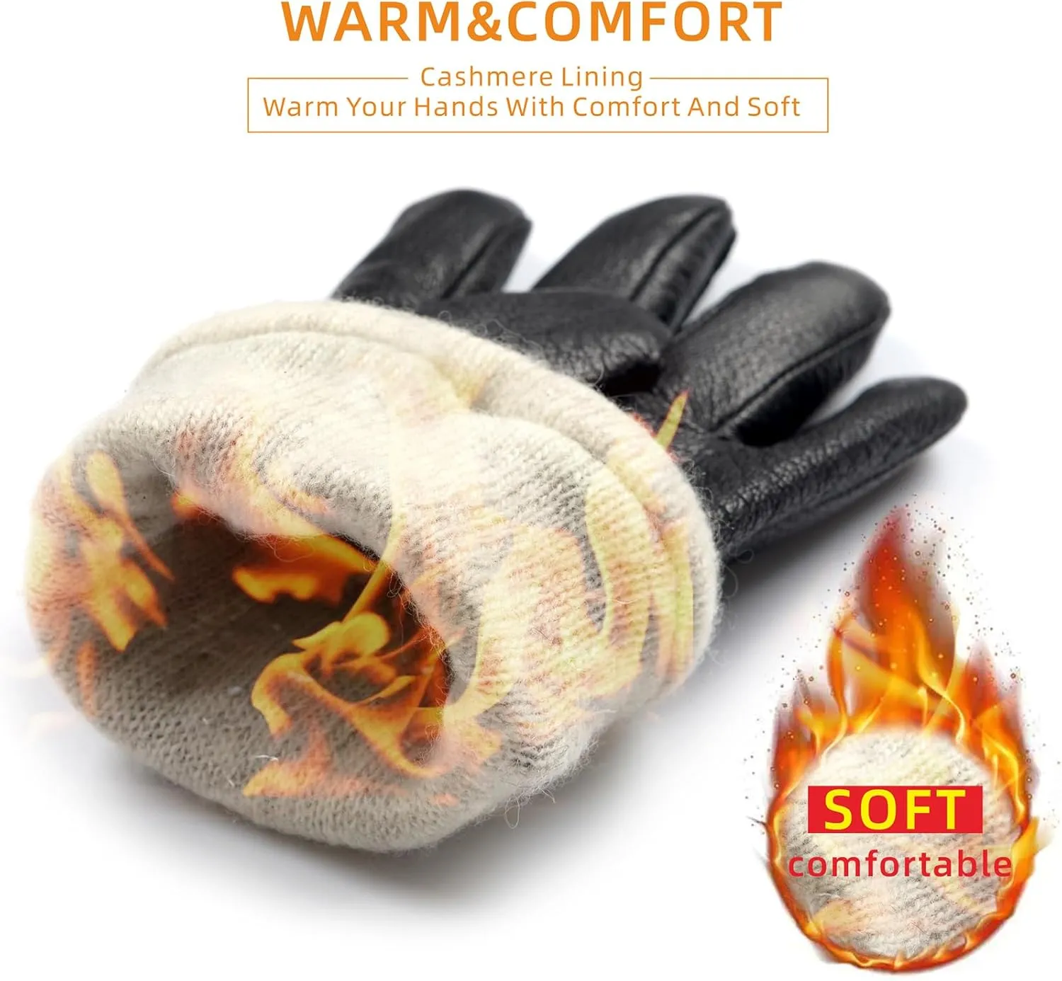 Mens Leather Gloves Mens Dress Glove Touchscreen Winter Gloves for Men Driving Gloves Cashmere Lined M051US-T