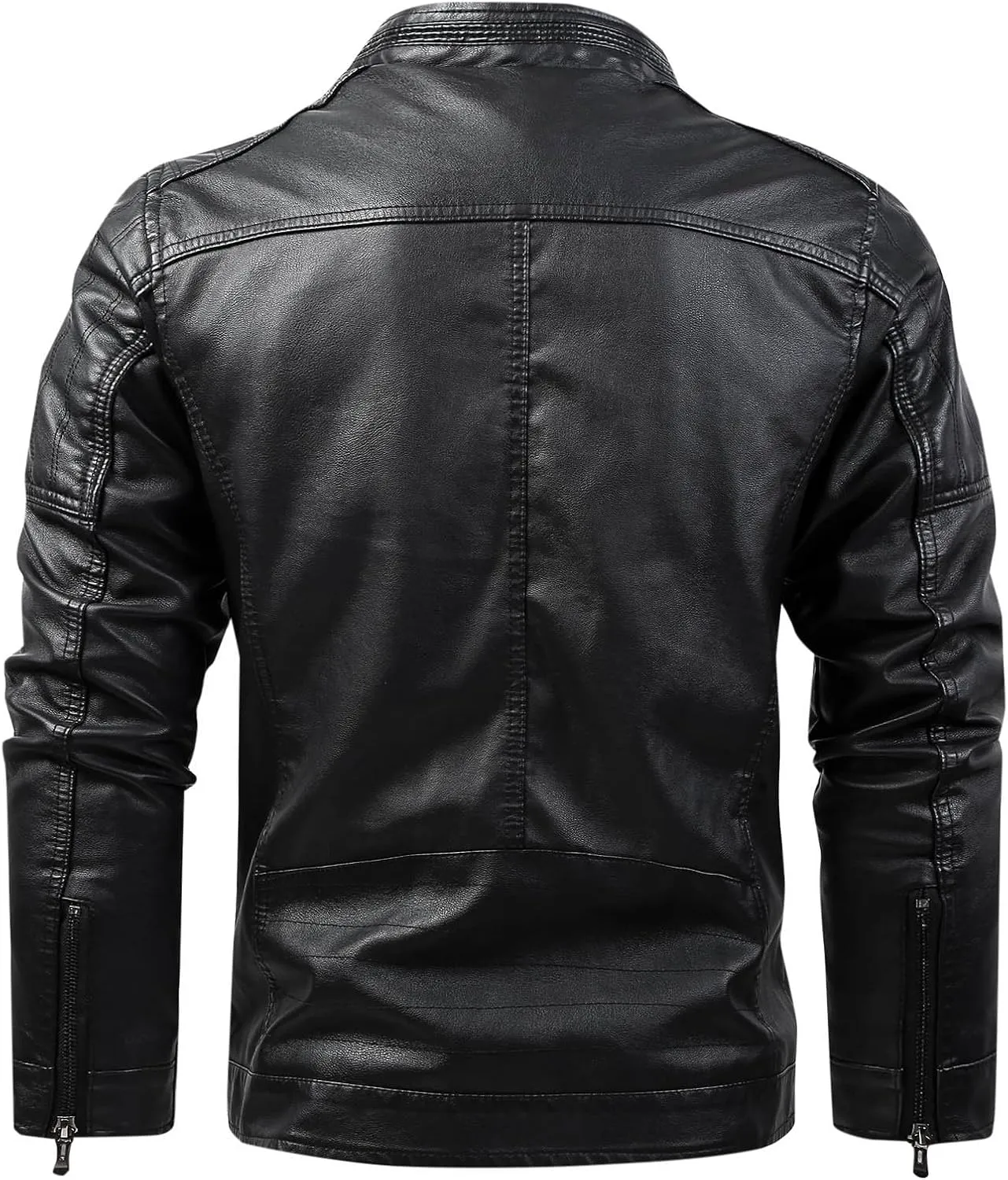 Mens Motorcycle PU Leather Jackets Stand Collar Biker Windbreaker Zip-up Slim Fit Outwear Vintage Leatherwear Coats